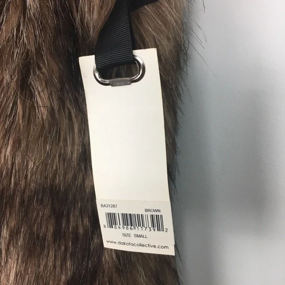 BB Dakota Gold Metal Studs Faux Leather Brown Faux Fur Vest Pockets Small NWT - Picture 12 of 16